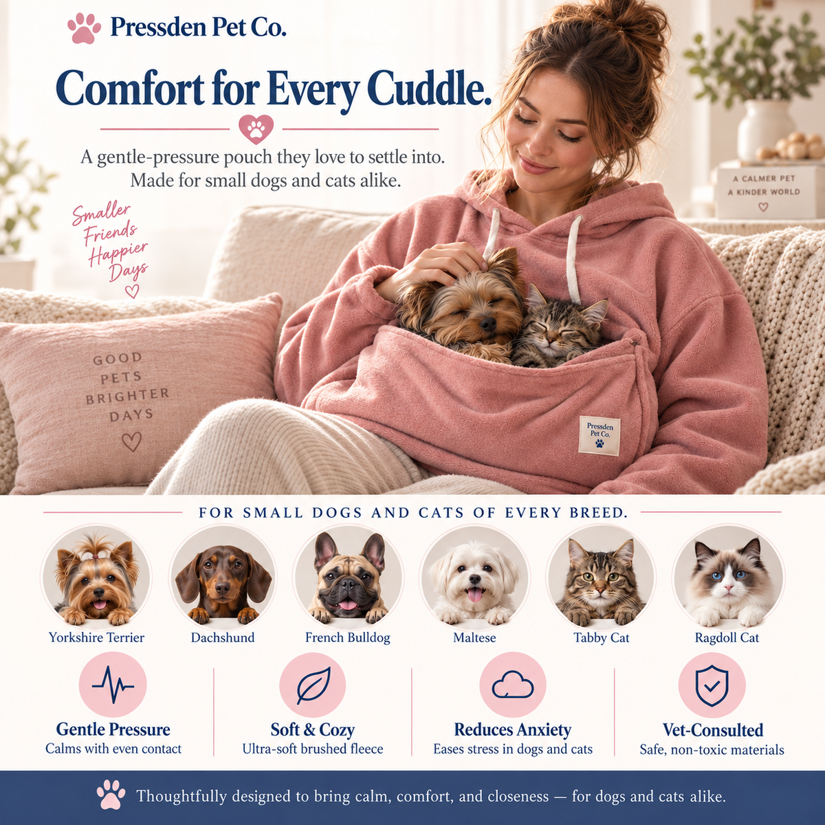 PressureNest™ Comfort Hoodie – Calming Pet Carrier for Dogs & Cats | Pressden Pet Co.